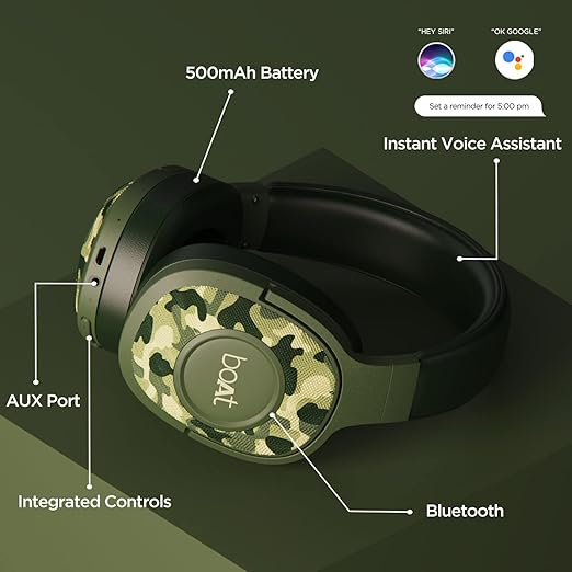 boAt Rockerz 558 Bluetooth Wireless Over Ear Headphones with Mic Upto 20 Hours Playback, 50MM Drivers, Soft Padded Ear Cushions and Physical Noise Isolation(Army Green) - Image 6