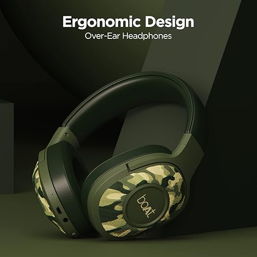 boAt Rockerz 558 Bluetooth Wireless Over Ear Headphones with Mic Upto 20 Hours Playback, 50MM Drivers, Soft Padded Ear Cushions and Physical Noise Isolation(Army Green) - Image 5