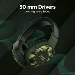 boAt Rockerz 558 Bluetooth Wireless Over Ear Headphones with Mic Upto 20 Hours Playback, 50MM Drivers, Soft Padded Ear Cushions and Physical Noise Isolation(Army Green)