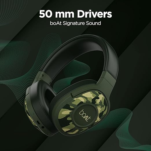 boAt Rockerz 558 Bluetooth Wireless Over Ear Headphones with Mic Upto 20 Hours Playback, 50MM Drivers, Soft Padded Ear Cushions and Physical Noise Isolation(Army Green) - Image 2